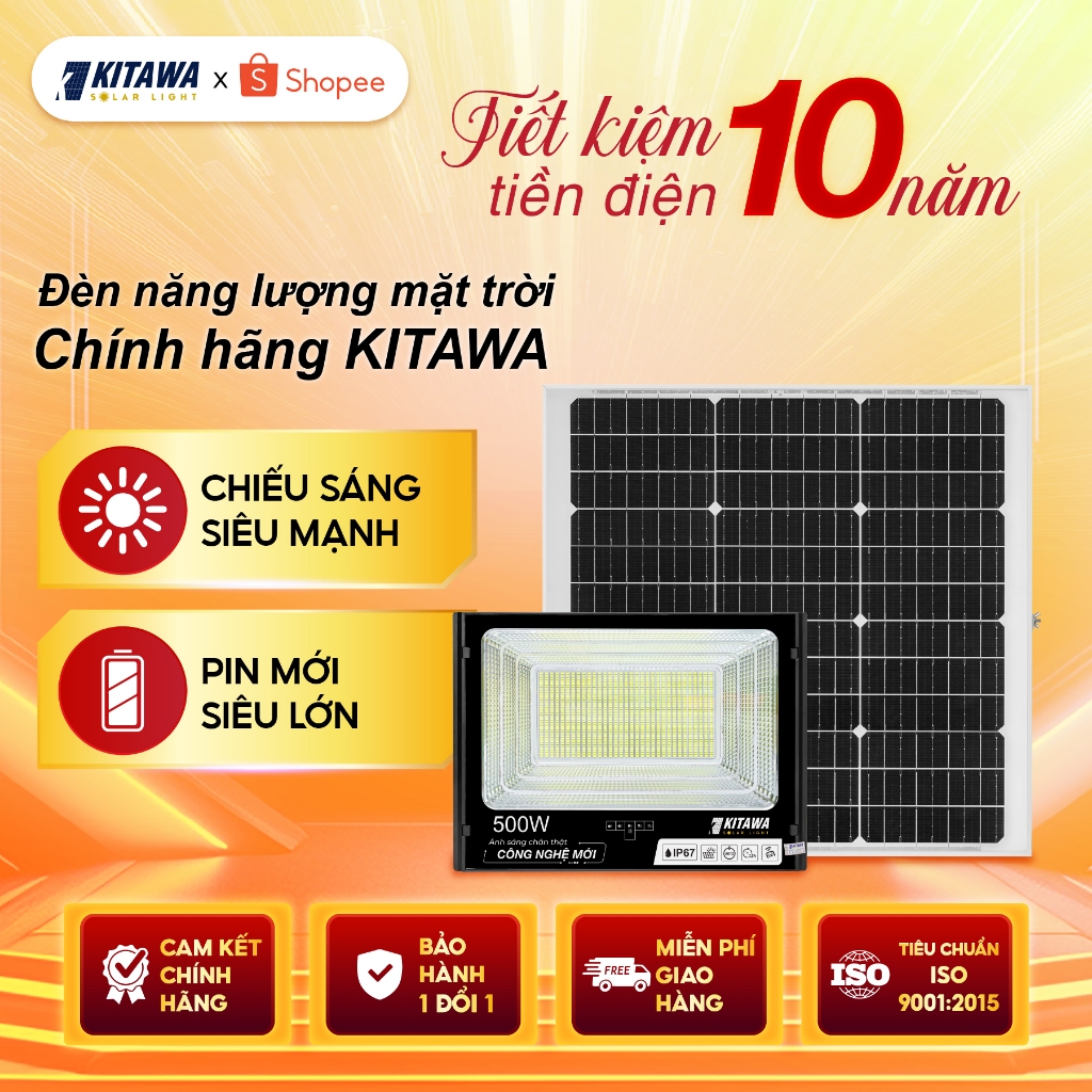 Đèn Pha Năng Lượng Mặt Trời 500W KITAWA DP25.500 Ánh Sáng Chân Thật, Công Nghệ Mới