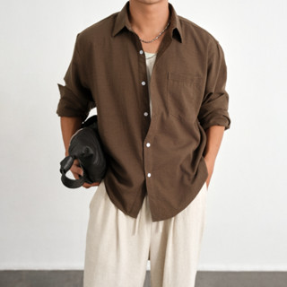 Áo Sơ Mi Nam Dài Tay Form Boxy Vạt Bằng Vải Linen – B Brown William Boxy Linen Shirts