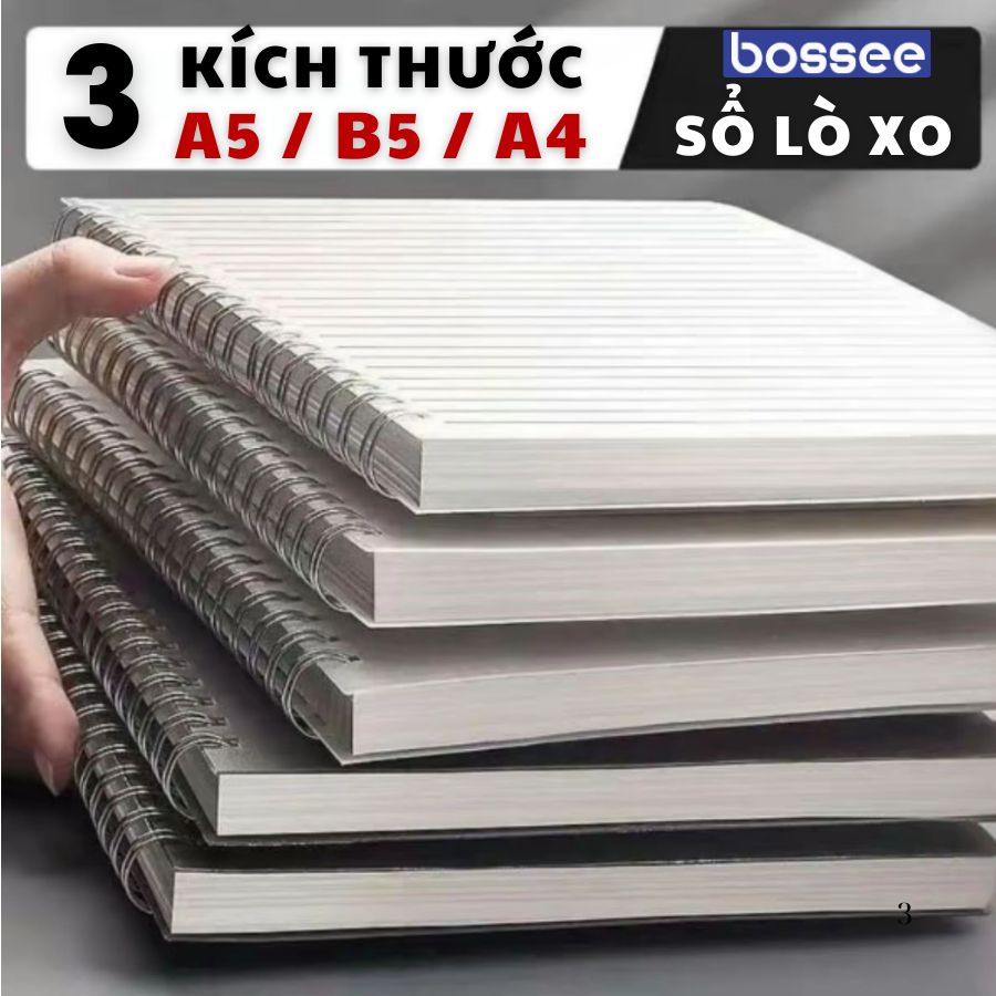 Sổ lò xo A5/B5/A4 bìa nhựa trong suốt 160 Trang, vở lò xo kép giấy chống lóa caro vuông, kẻ ngang, k