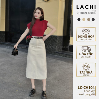  Chân váy kaki dáng dài công sở LACHI chữ A xẻ sau có túi 2 bên cạp cao tôn dáng có bigsize LC-CV104 