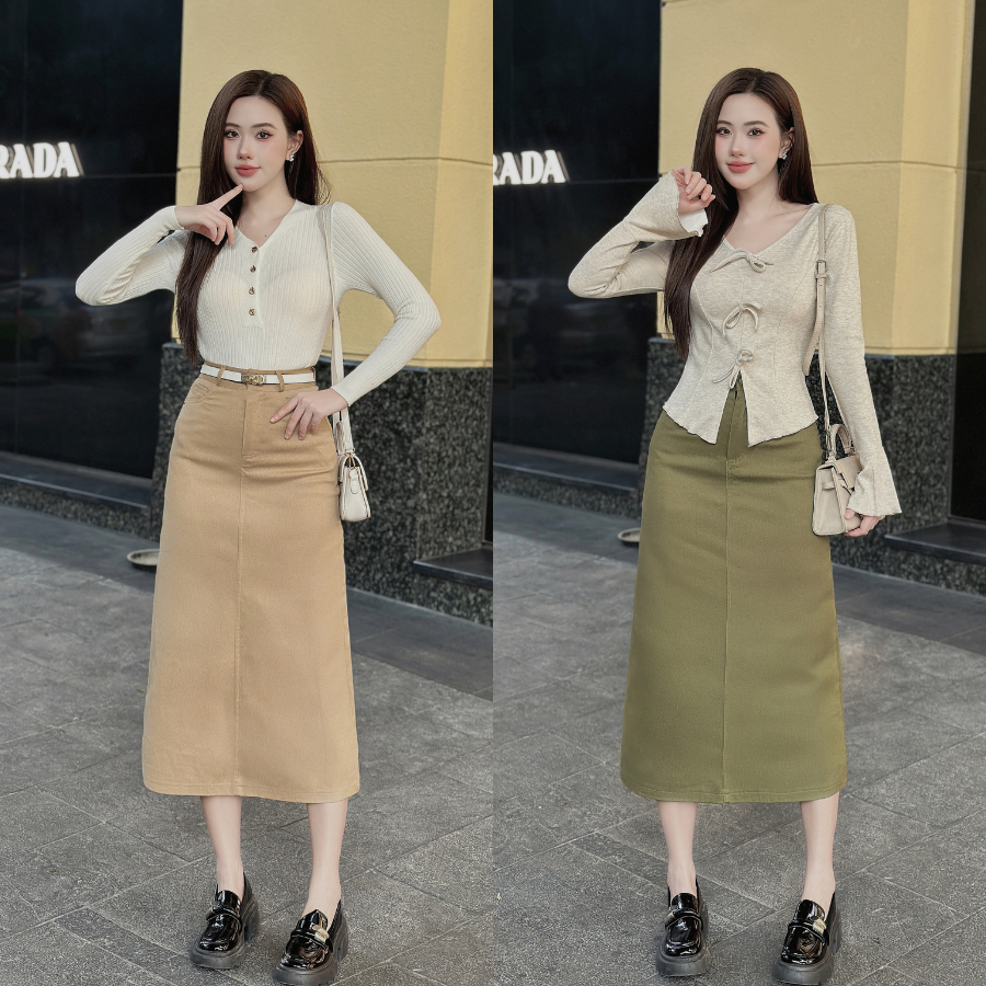 Chân váy kaki dáng dài công sở LACHI chữ A xẻ sau có túi 2 bên cạp cao tôn dáng có bigsize LC-CV104 | BigBuy360 - bigbuy360.vn