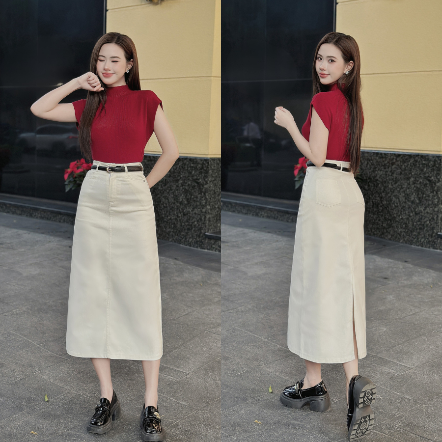 Chân váy kaki dáng dài công sở LACHI chữ A xẻ sau có túi 2 bên cạp cao tôn dáng có bigsize LC-CV104 | BigBuy360 - bigbuy360.vn