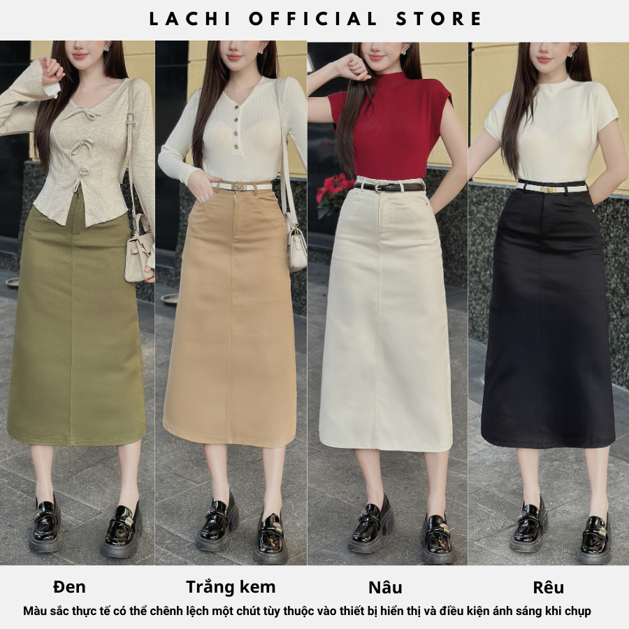 Chân váy kaki dáng dài công sở LACHI chữ A xẻ sau có túi 2 bên cạp cao tôn dáng có bigsize LC-CV104 | BigBuy360 - bigbuy360.vn