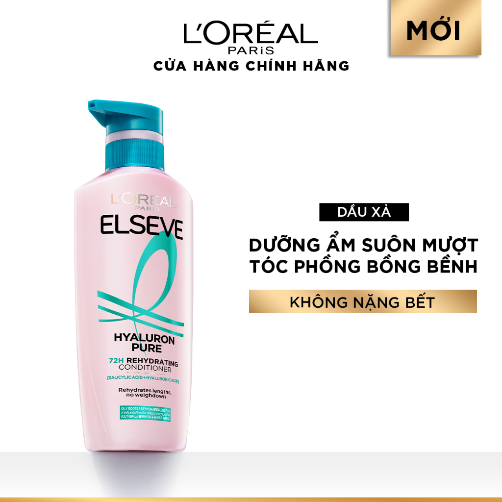 Dầu xả nhẹ bồng mái tóc 72H Elseve HA Pure cho da đầu dầu hoặc Moist cho da đầu khô 375ML | BigBuy360 - bigbuy360.vn