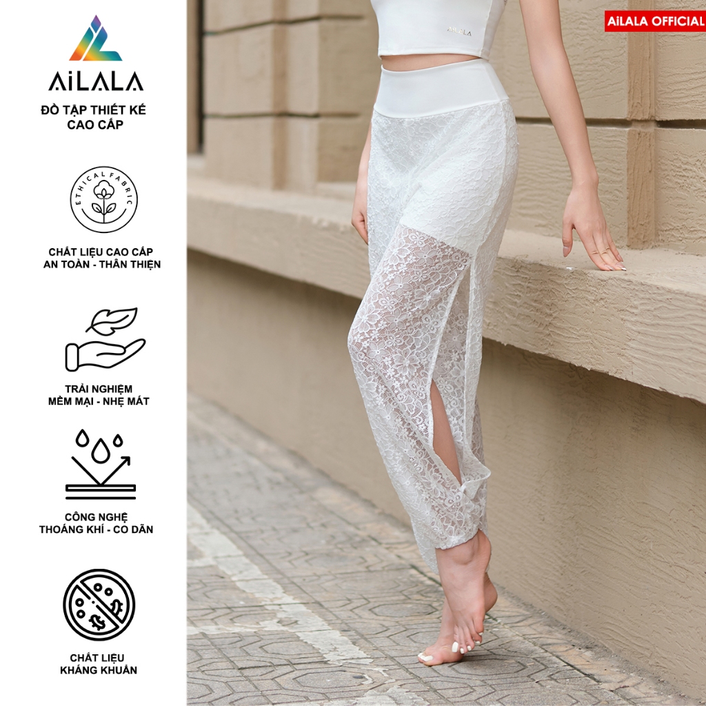 Quần Tập Yoga - Gym Ống Rộng Nâng Mông Cạp Cao QLUX02, Ren Cao Cấp Phom May Hàng Hiệu AiLALA