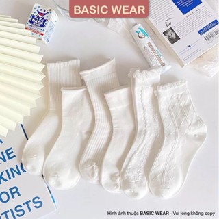 Set 5 Đôi Tất dệt kim gân trắng bèo cổ cao ,trung Phong Cách Hàn Quốc Mẫu tt19