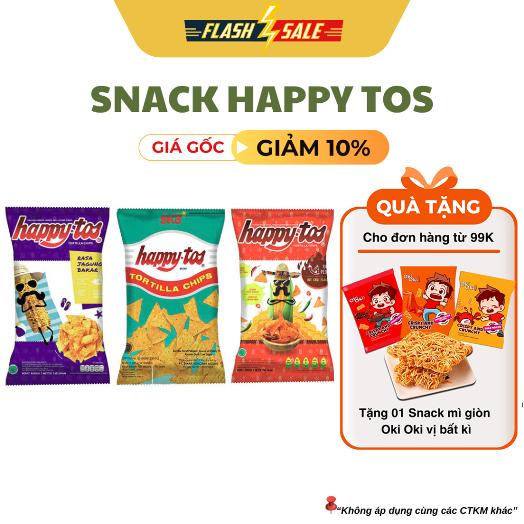 [NHẬP KHẨU INDONESIA] Snack Bắp Tortilla Chips Happy Tos 3 Vị (140g-160g) - Giòn Rụm, Vị Phô Mai Nac
