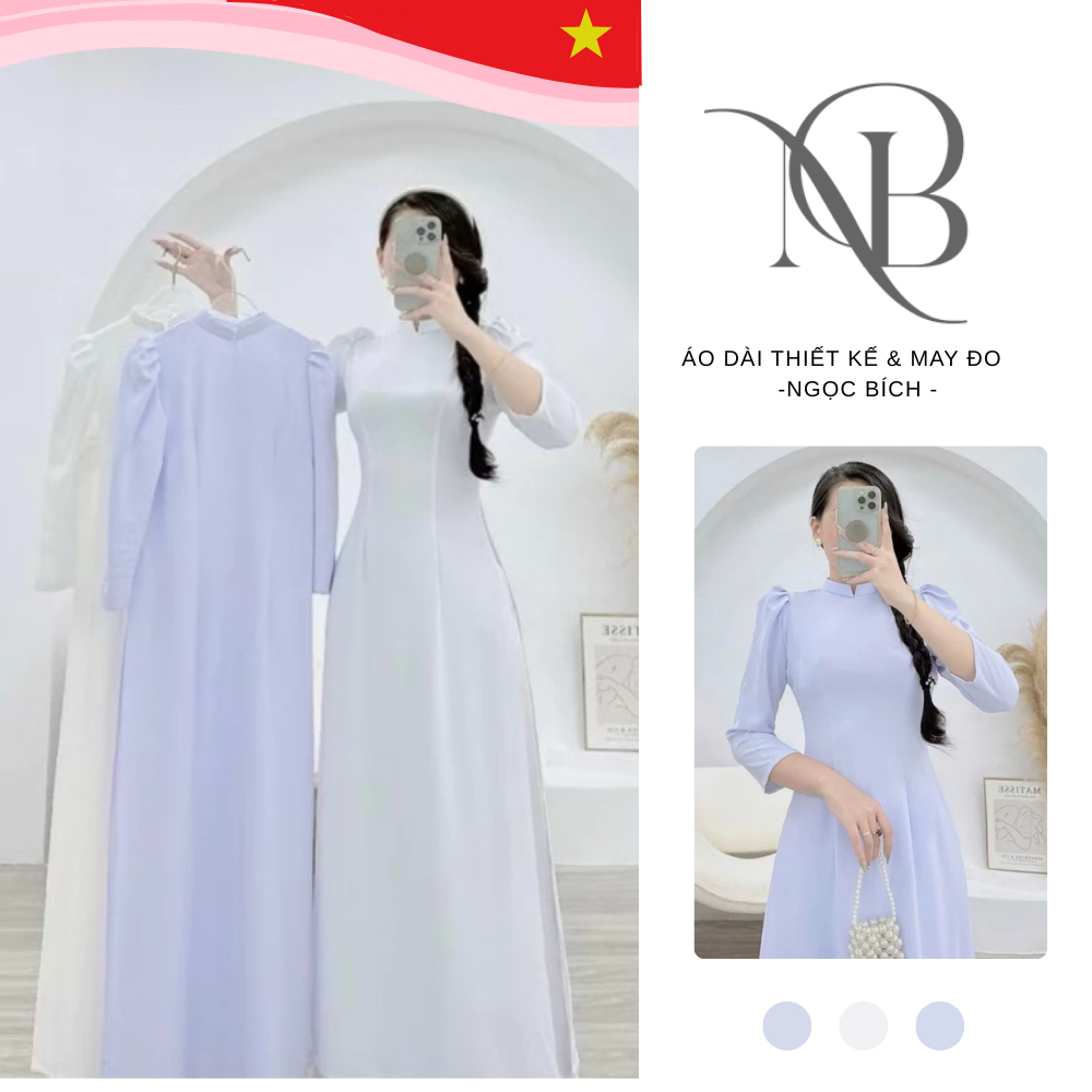 [TAY BỒNG] Áo dài trắng học sinh tay bồng chất lụa mĩ trơn cao cấp không lộ -  Áo dài Ngọc Bích