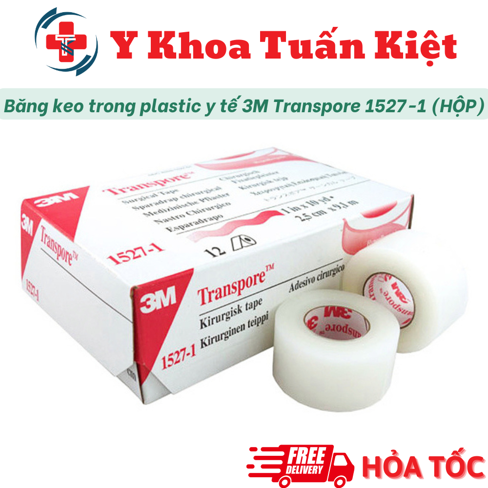 ✅ Băng keo trong plastic y tế 3M Transpore 1527-1 (HỘP 12 CUỘN)