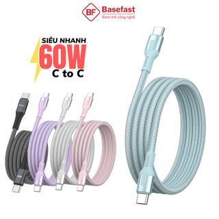  Cáp sạc nhanh Type C 60W Basefast dây dù C to C siêu bền dùng cho Phone 15 16 17 Samsung xiaomi oppo 