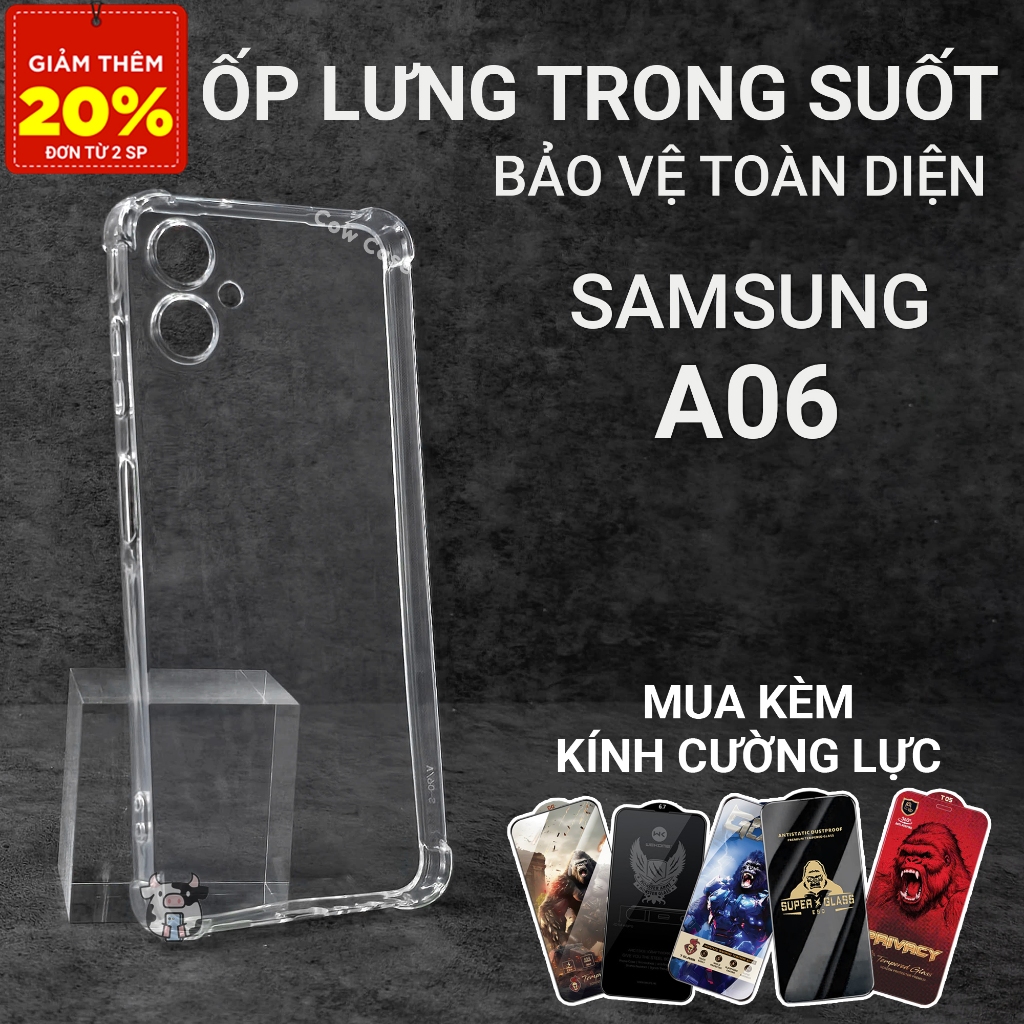 Ốp lưng Samsung A06 4G,5G Cowcase trơn trong suốt | Ốp điện thoại SS galaxy dẻo bảo vệ camera đt sám