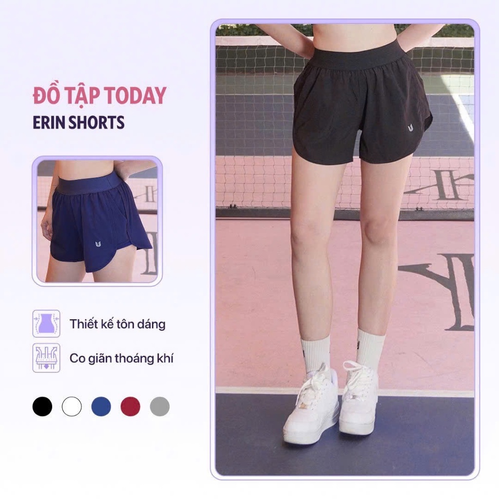 Quần đùi thể thao nữ vải gió 2 lớp lưng cao cạp chun mềm Erin Short Today U Wear