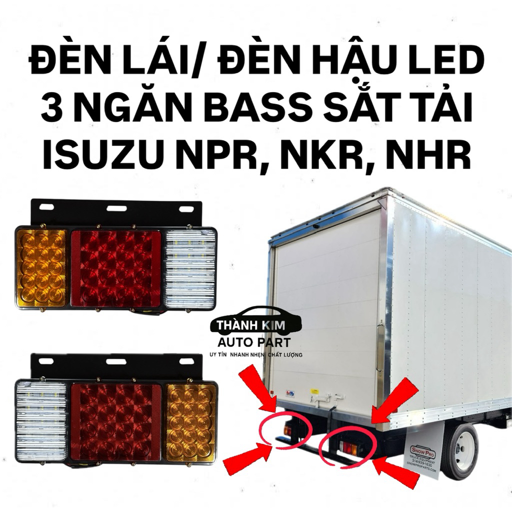 ĐÈN LÁI/ ĐÈN HẬU 12V/ 24V 3 NGĂN BẢN LED BASS SẮT TẢI ISUZU NPR, NHR, NKR