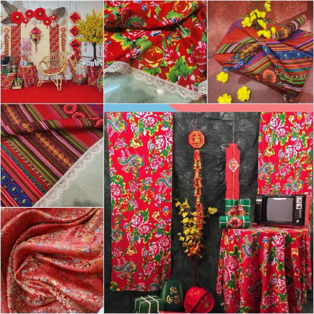 [ Đã may viền]  Khăn Trải Bàn Vải Con Công Trang Trí Tết 2025, Vải Chăn Con Công Decor Tết, decor trung thu...