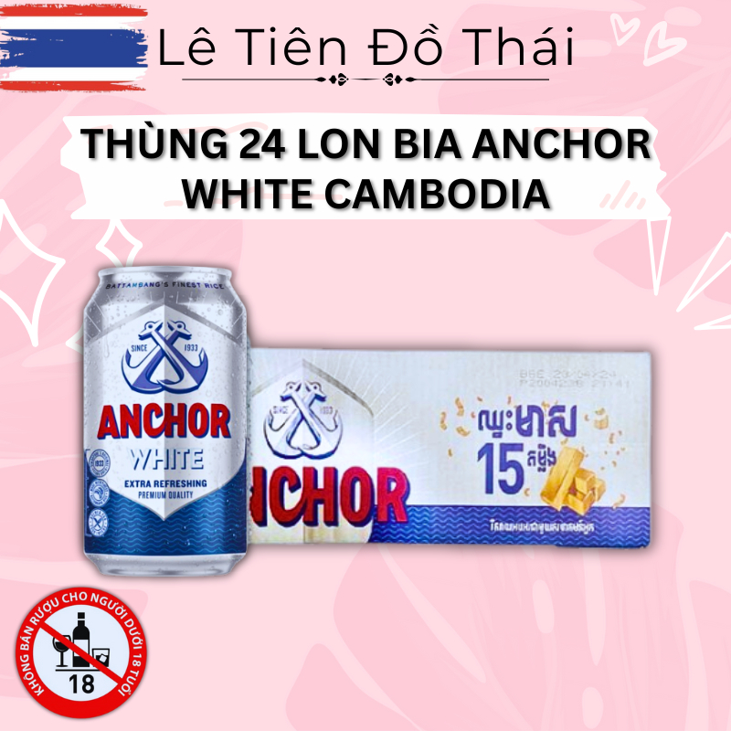 Thùng 24 Lon Bia Anchor White 330ml 5% Cồn Chính Hãng Cambodia