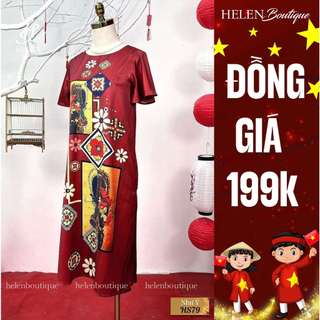 Đầm lụa Như Ý, đầm trung niên dáng suông 2 lớp sang trọng - Helen Boutique