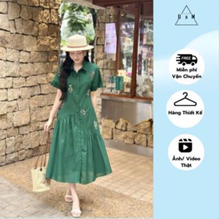Váy đầm thiết kế U&M họa tiết thêu sơ mi dáng xòe đi biển, đi làm có Bigsize (V27)