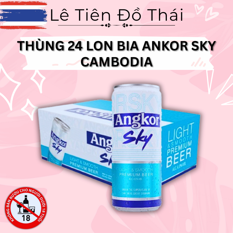 Thùng 24 Lon Bia Angkor Sky 330m 4% Cồn Chính Hãng Cambodia