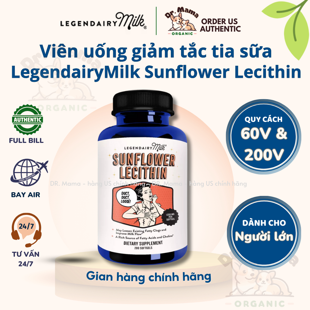 Viên Uống Giảm Tắc Tia Sữa Legendairy Milk Sunflower Lecithin Mỹ [Đủ bill, bay Air]