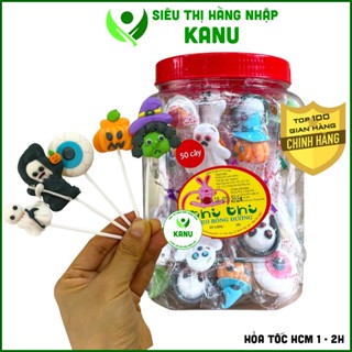 [Hộp 50 cái] Que kẹo bông đường mix kẹo dẻo noel & halloween sôi động cho bé hình bí ngô, con ma, con mắt, phù thủy