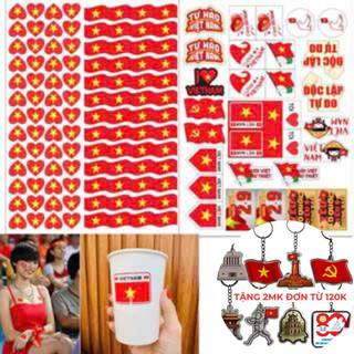 104 Sticker dán mặt CÓ CÁN BÓNG, decal cờ đỏ sao vàng, tem dán lá cờ Việt Nam, stick tim mini cờ tổ quốc rẻ dịp 30/4 2/9