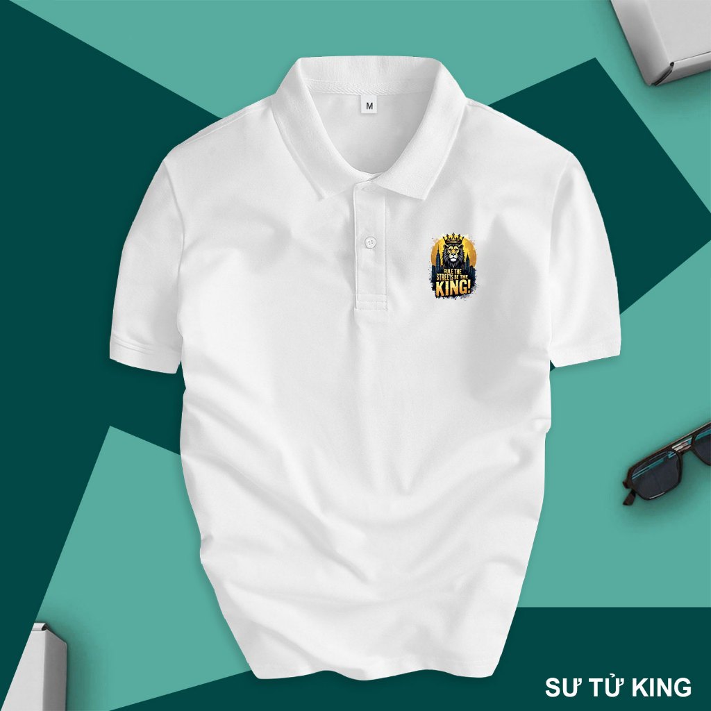 Áo thun cổ bẻ POLO in hình- "SƯ TỬ KING". Thời trang unisex thanh lịch nam và nữ. Chất vải CVC cá sấ