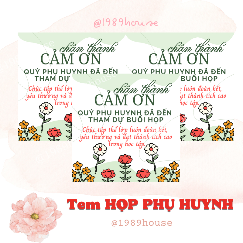 #2 Tem dán /TAG treo chai nước HỌP PHỤ HUYNH (5x5cm)