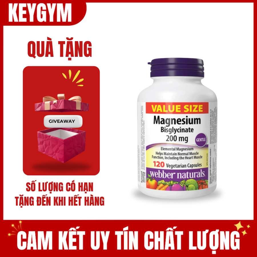[KEYGYM][TẶNG QUÀ] Webber Magnesium Bisglycinate giảm stress, giảm căng thẳng âu lo 120 Viên