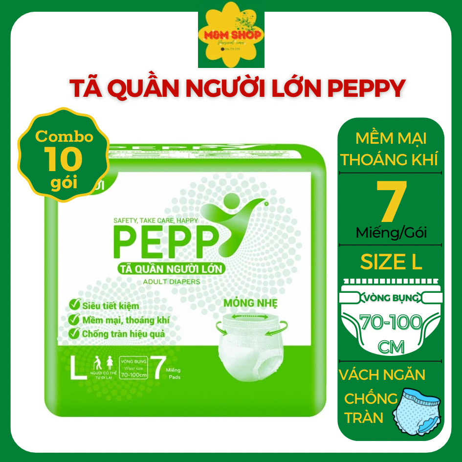 Combo 10 gói Tã quần Bỉm quần người lớn Peppy siêu mềm siêu thấm hút | Size M L XL | Bỉm người lớn, bỉm quần chính hãng