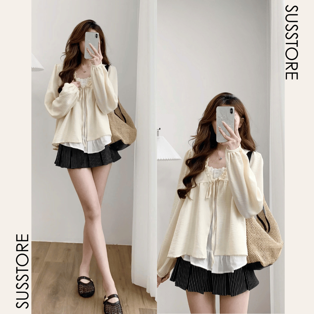Áo Babydoll Phối Viền Bèo 2 Lớp Thắt Nơ A3123 Su Chang Thời Trang Nữ Bigsize | BigBuy360 - bigbuy360.vn
