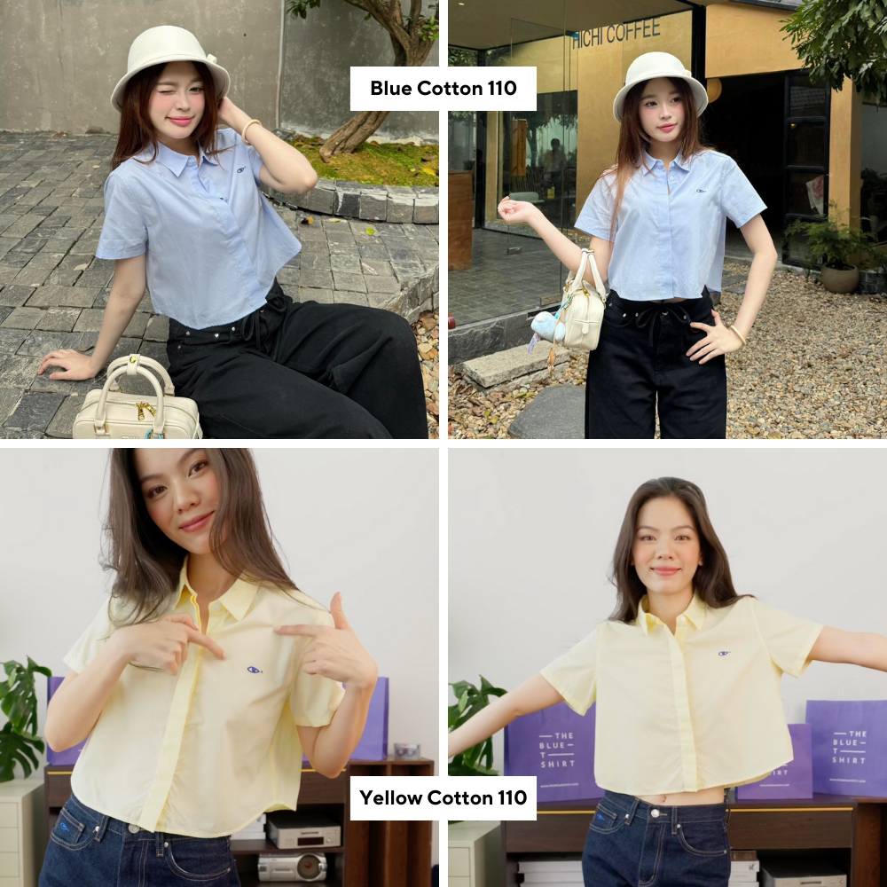 TheBlueTshirt - Áo sơ mi croptop trơn tay ngắn nhiều màu cho nữ - Poplin Boxy Shirt - Women | BigBuy360 - bigbuy360.vn
