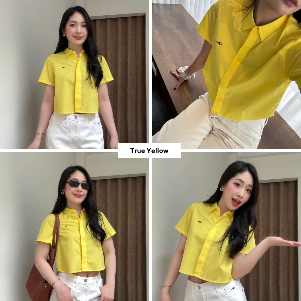 TheBlueTshirt - Áo sơ mi croptop trơn tay ngắn nhiều màu cho nữ - Poplin Boxy Shirt - Women | BigBuy360 - bigbuy360.vn
