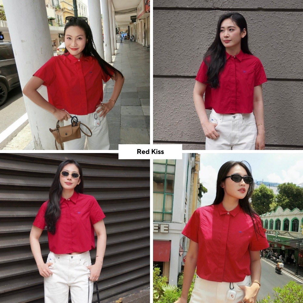 TheBlueTshirt - Áo sơ mi croptop trơn tay ngắn nhiều màu cho nữ - Poplin Boxy Shirt - Women | BigBuy360 - bigbuy360.vn