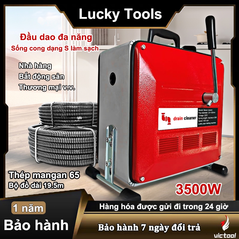Máy thông tắc cống lò xo,máy thông cống lò xo 3500W,máy thông cống Victool - lõi đồng 100%,lò xo tự 