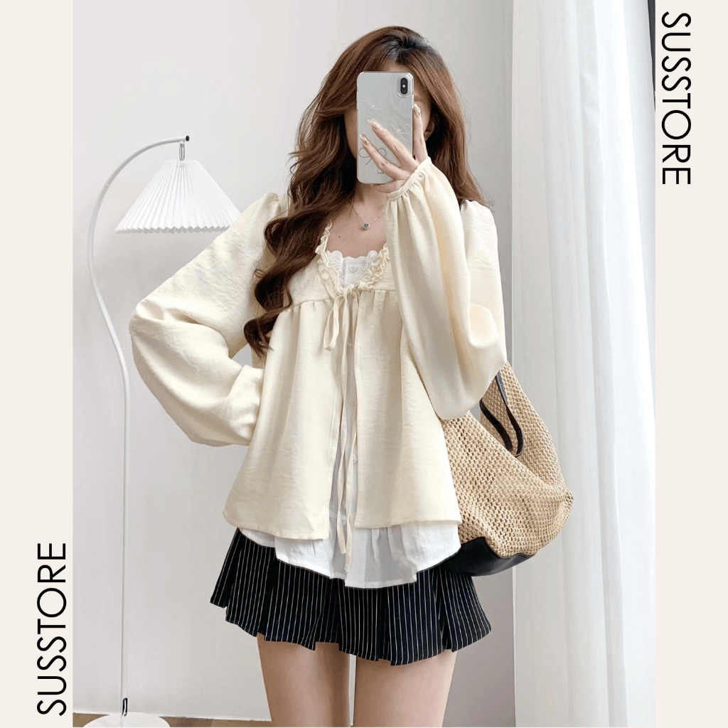 Áo Babydoll Phối Viền Bèo 2 Lớp Thắt Nơ A3123 Su Chang Thời Trang Nữ Bigsize | BigBuy360 - bigbuy360.vn