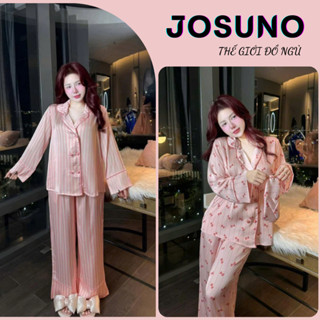  Bộ đồ ngủ nữ dài tay kẻ sọc hồng chất lụa mềm mịn sang trọng bộ pijama nữ mặc nhà thoáng mát dễ thương HCOM26543 