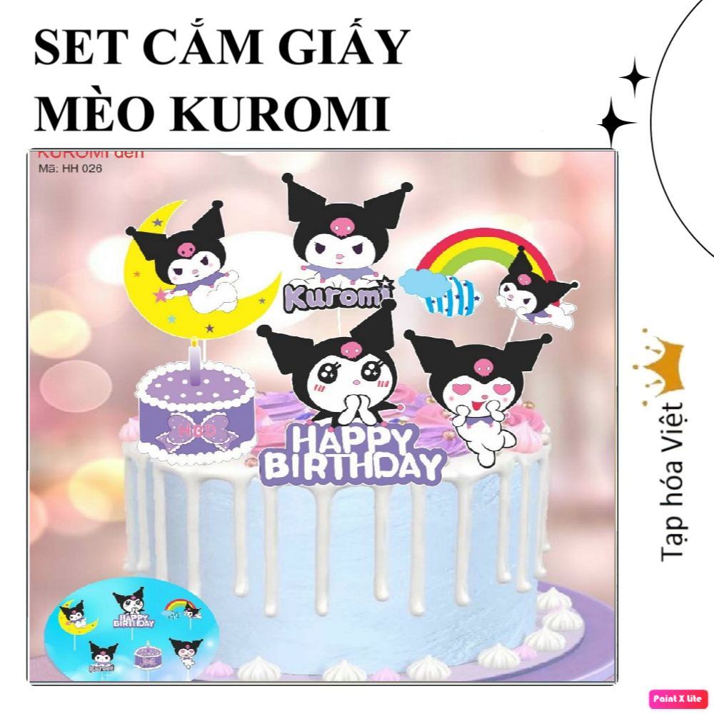 SET CẮM KUROMI trang trí bánh kem, SET giấy Kuromi hot trend chủ đề mới