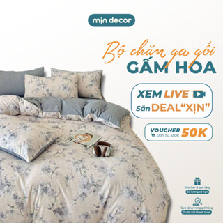 Bộ Chăn Ga Gối Gấm Hoa Mịn Decor, Chăn Ga Gối Cotton Đũi Hoa Mềm Mịn Thoáng Mát