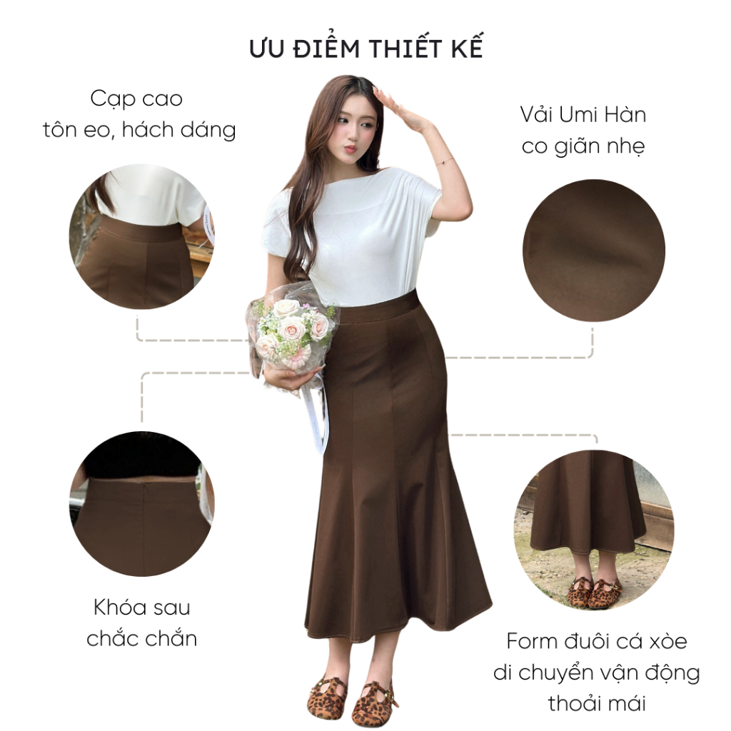 Chân váy dài đuôi cá xòe Mely Fashion sang chảnh cạp cao ôm body tôn dáng chất umi co giãn có bigsize xẻ tà sau CV48-02 | BigBuy360 - bigbuy360.vn