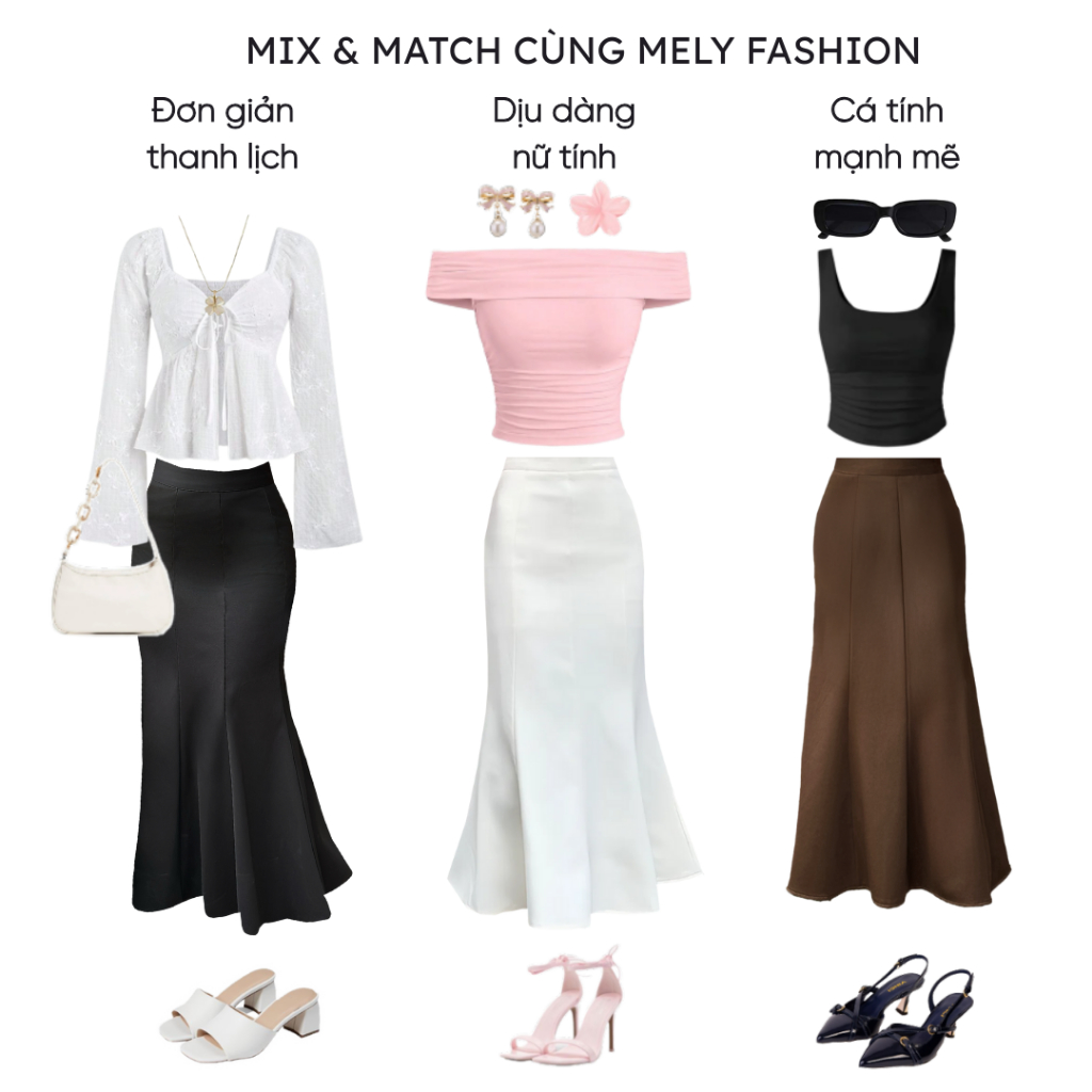 Chân váy dài đuôi cá xòe Mely Fashion sang chảnh cạp cao ôm body tôn dáng chất umi co giãn có bigsize xẻ tà sau CV48-02 | BigBuy360 - bigbuy360.vn