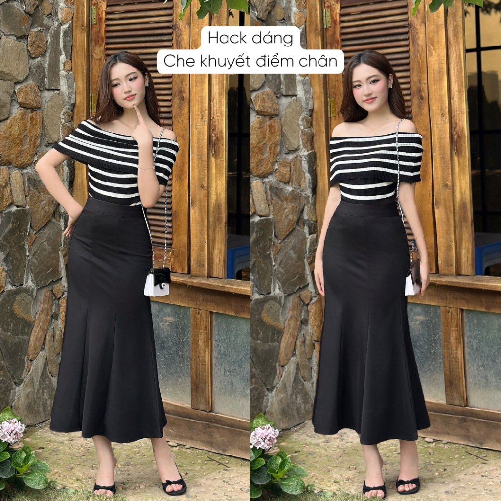 Chân váy dài đuôi cá xòe Mely Fashion sang chảnh cạp cao ôm body tôn dáng chất umi co giãn có bigsize xẻ tà sau CV48-02 | BigBuy360 - bigbuy360.vn
