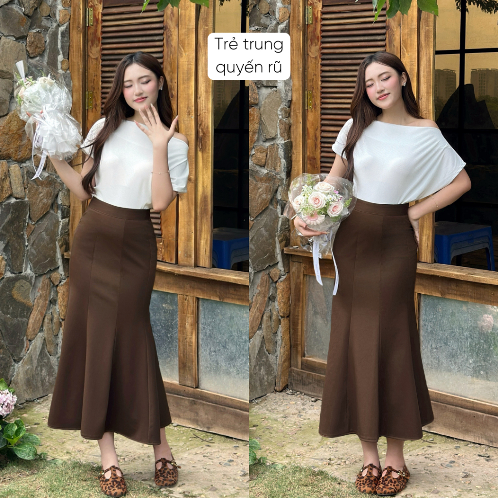 Chân váy dài đuôi cá xòe Mely Fashion sang chảnh cạp cao ôm body tôn dáng chất umi co giãn có bigsize xẻ tà sau CV48-02 | BigBuy360 - bigbuy360.vn