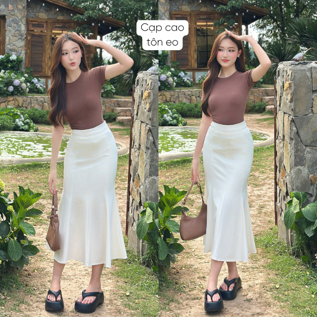 Chân váy dài đuôi cá xòe Mely Fashion sang chảnh cạp cao ôm body tôn dáng chất umi co giãn có bigsize xẻ tà sau CV48-02 | BigBuy360 - bigbuy360.vn