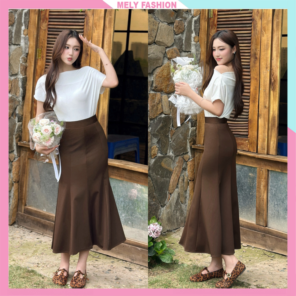 Chân váy dài đuôi cá xòe Mely Fashion sang chảnh cạp cao ôm body tôn dáng chất umi co giãn có bigsize xẻ tà sau CV48-02 | BigBuy360 - bigbuy360.vn
