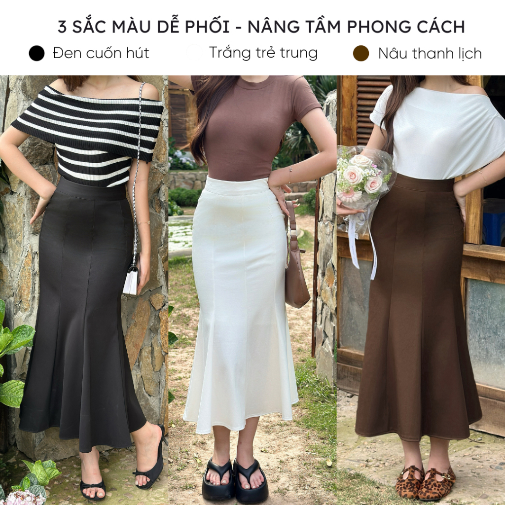 Chân váy dài đuôi cá xòe Mely Fashion sang chảnh cạp cao ôm body tôn dáng chất umi co giãn có bigsize xẻ tà sau CV48-02 | BigBuy360 - bigbuy360.vn