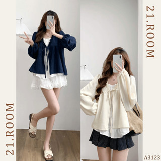  Áo Babydoll Phối Viền Bèo 2 Lớp Thắt Nơ 21.ROOM A3123 
