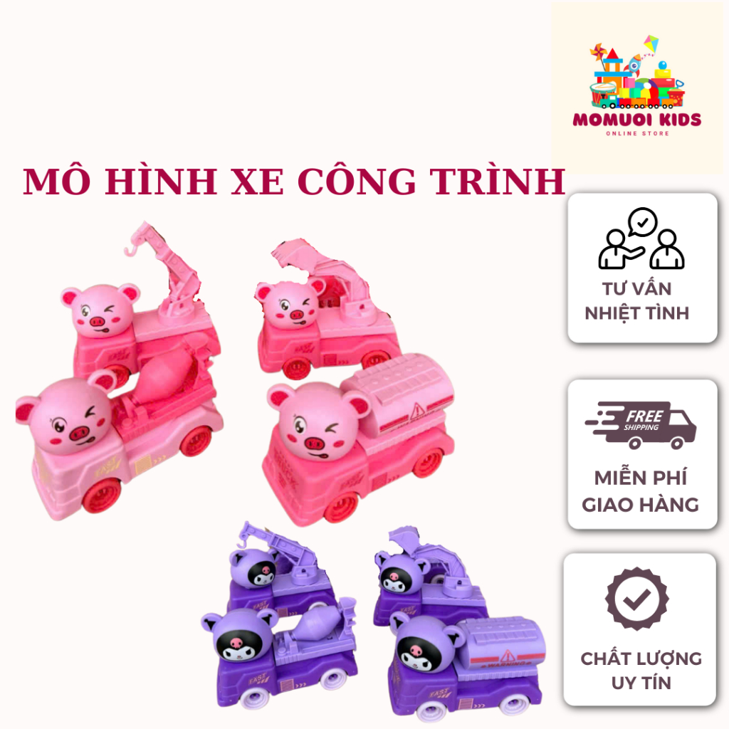 Mô Hình Xe Ô Tô Công Trình, Xe Công Trình Kuromi,Gấu Dâu Dễ Thương, Xe Con Vịt, Xe Con Ếch, Xe Trộn 