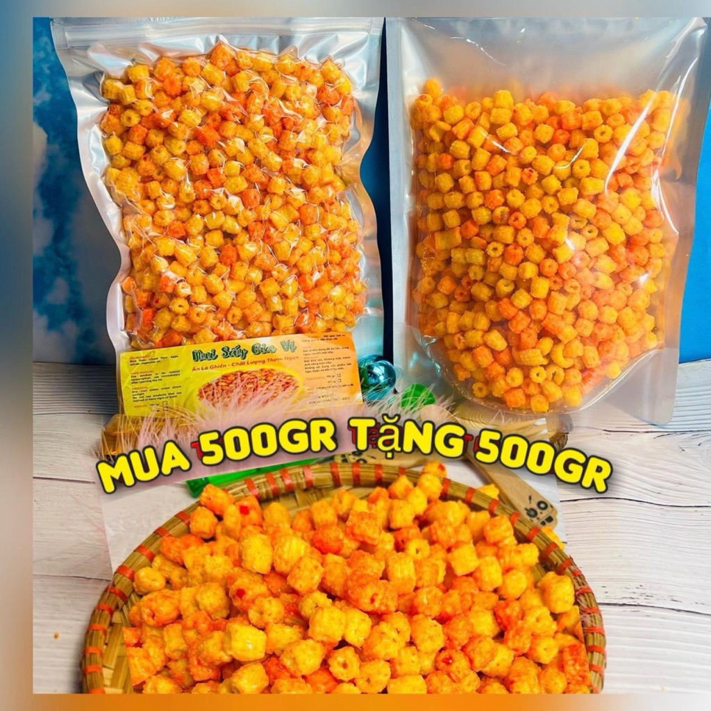 (Mua 1 Tặng 1) Combo 1kg (2 Túi) Nui sấy tẩm gia vị giòn ngon, đậm vị. Nui Chiên Bơ Giòn Tan