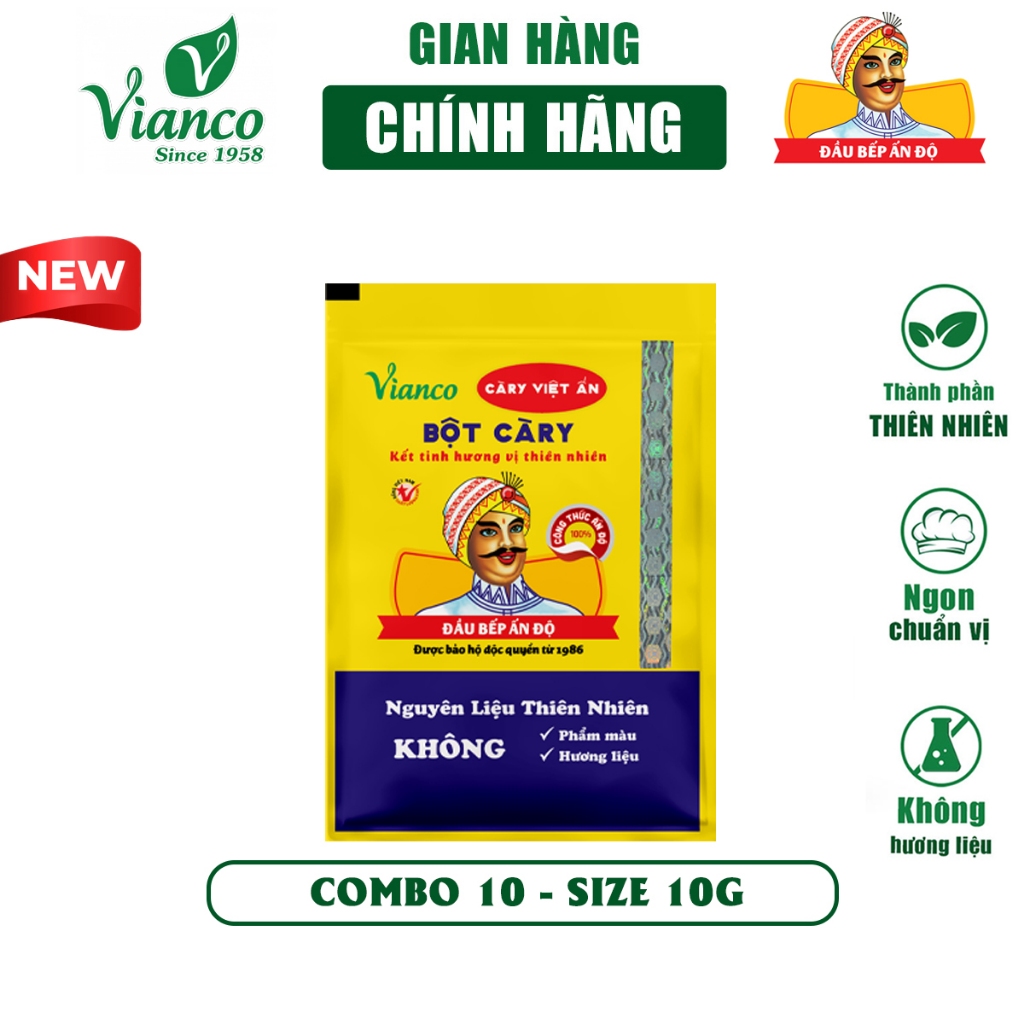 Combo 10 gói bột Cà Ri gói 10g hiệu Ông Già Ấn Độ Vianco Gia Vị Việt Ấn gia vị Vianco