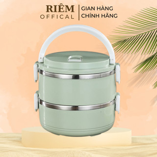 Hộp Cơm Giữ Nhiệt Lúa Mạch 2 Tầng – Cặp Lồng Giữ Nhiệt Đa Năng, Hộp Cơm Văn Phòng, Túi Giữ Nhiệt Tiện Lợi RIEM